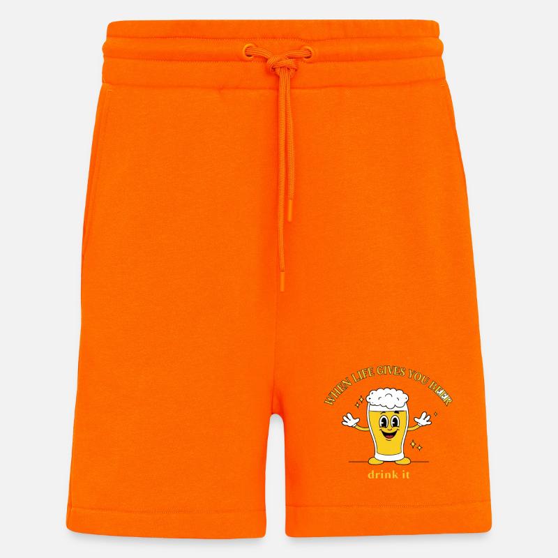 Devise de la bière Devise Cartoon - Short bio décontracté fabriqué en UE - SUNSET ORANGE