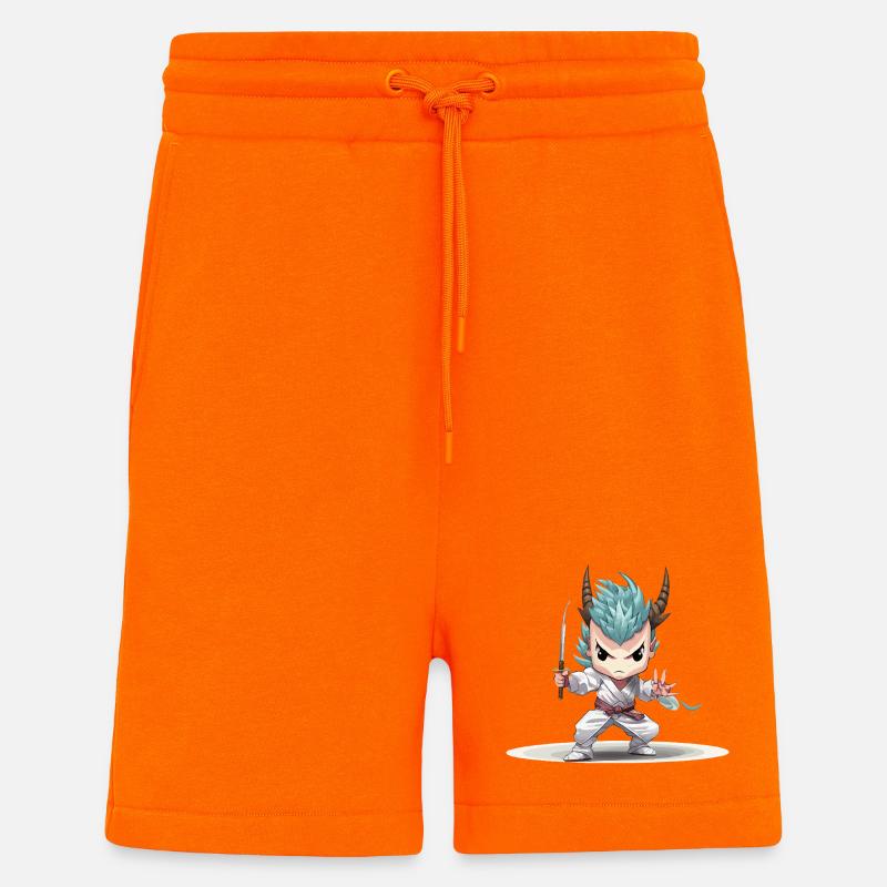 Guerrier Chibi avec Katana - Short bio décontracté fabriqué en UE - SUNSET ORANGE