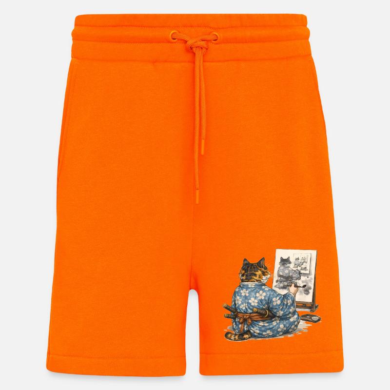 Samurai-Katzen-Malerei Sumi-e Ukiyo-e Kunst - Shorts - made by SPREAD - SUNSET ORANGE
