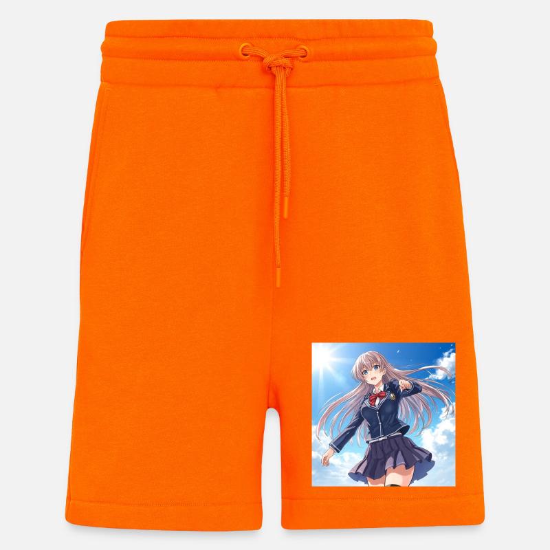 Écolière dans un ciel bleu - Short bio décontracté fabriqué en UE - SUNSET ORANGE
