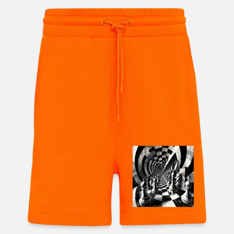 Spirale d’échecs en noir et blanc - Short bio décontracté fabriqué en UE - SUNSET ORANGE