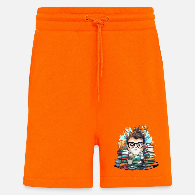 Bücherstapel-Katze mit Brille - Shorts - made by SPREAD - SUNSET ORANGE