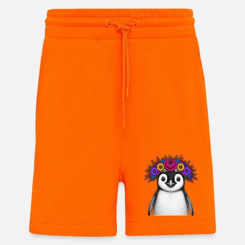 Pinguin mit Blumenkrone - Shorts - made by SPREAD - SUNSET ORANGE