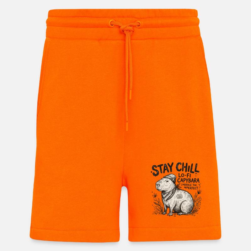 Œuvres LoFi de Capybara Chill - Short bio décontracté fabriqué en UE - SUNSET ORANGE