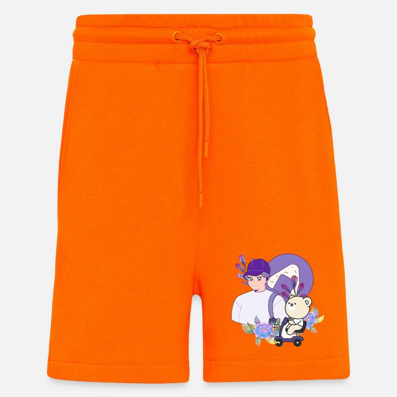 Onigiri Snack & Bear on Mobility Scooter - Shorts - made by SPREAD - SUNSET ORANGE