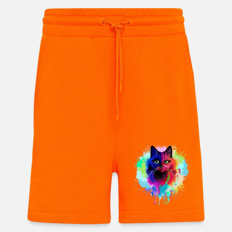 Cat Psychedelic Trippy Paint Splats - Shorts - made by SPREAD - SUNSET ORANGE