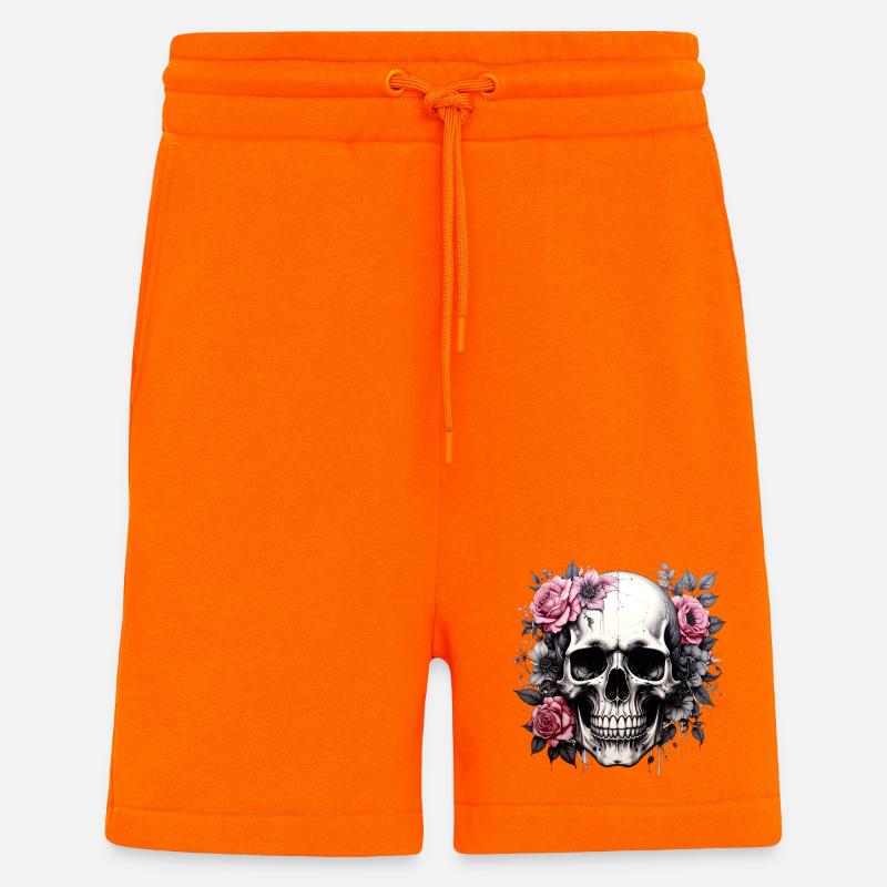 Crâne avec couronne de fleurs - Short bio décontracté fabriqué en UE - SUNSET ORANGE