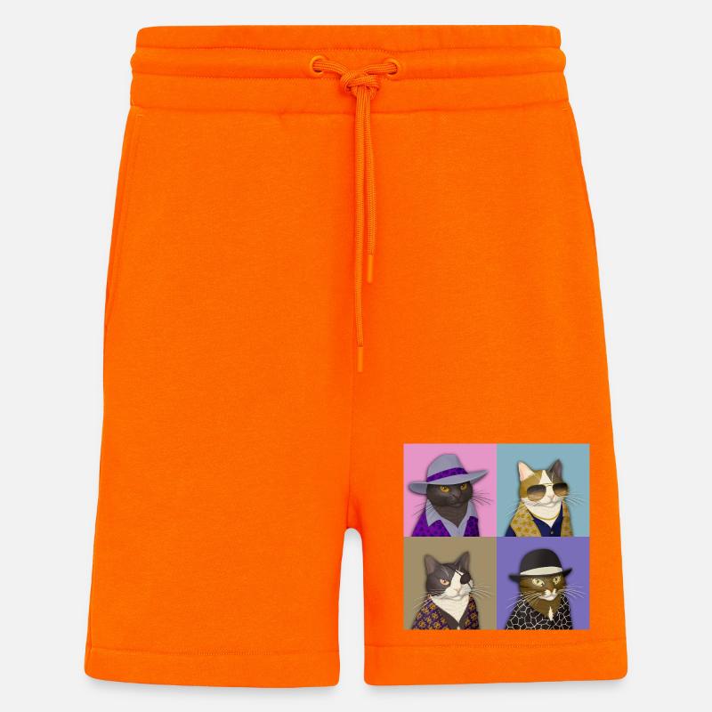 Badass Cat Quartet - Shorts - made by SPREAD - SUNSET ORANGE