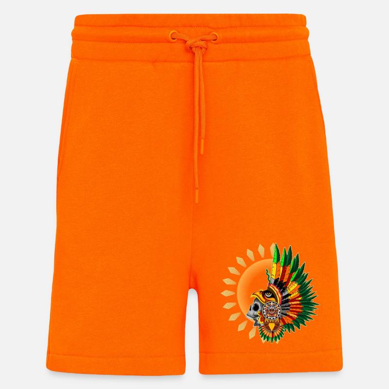 Aztec Eagle Warrior Skull - Shorts - made by SPREAD - SUNSET ORANGE