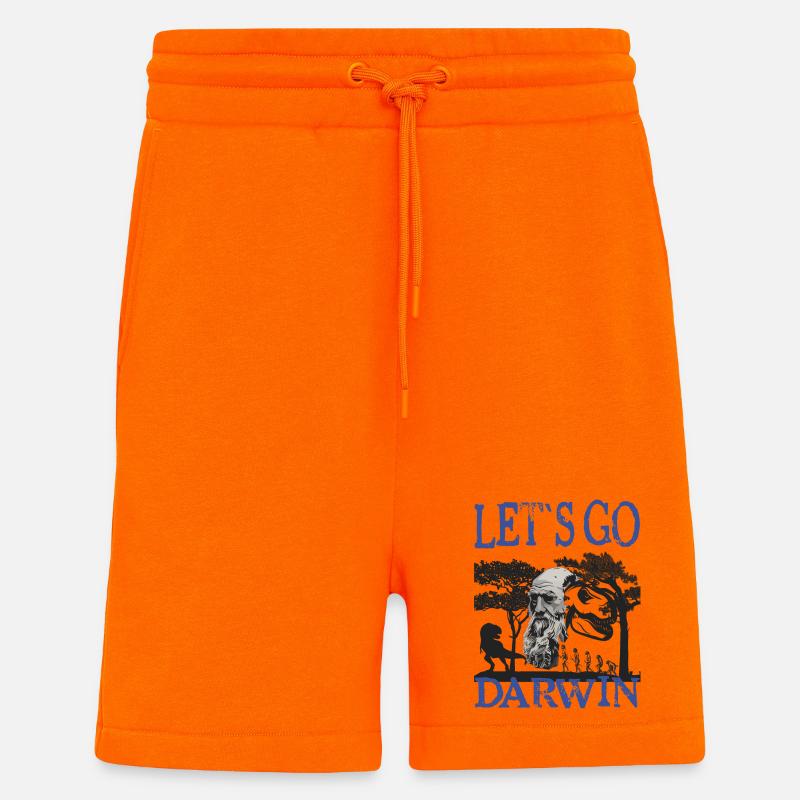 Idée cadeau textile Charles Darwin Evolution - Short bio décontracté fabriqué en UE - SUNSET ORANGE