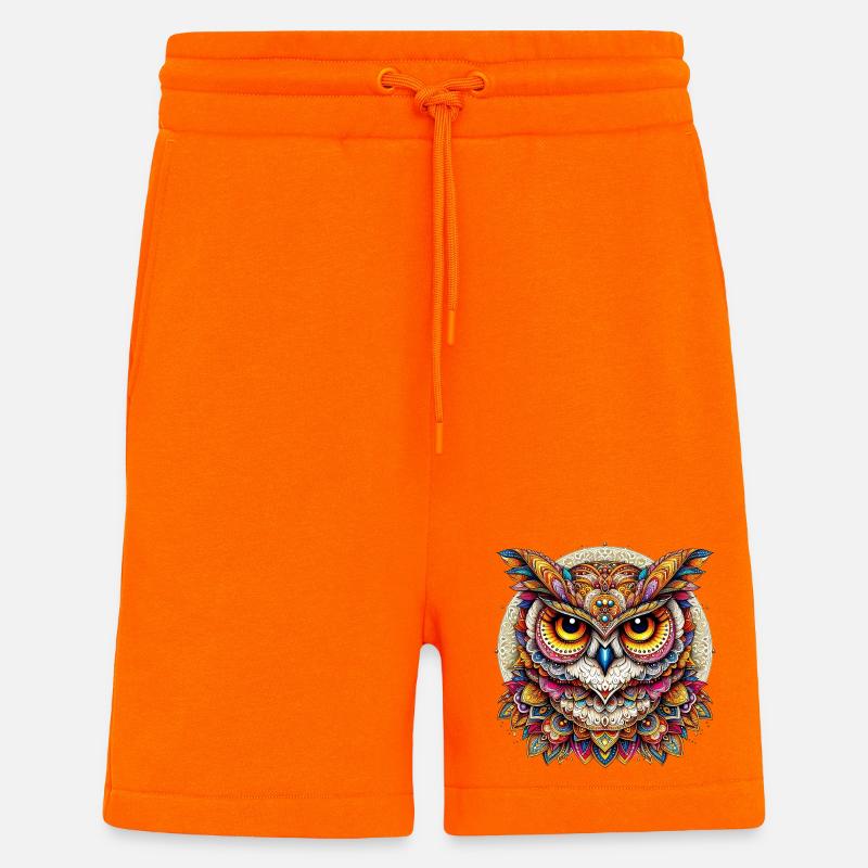 Eule mit Mandalas verziert - Shorts - made by SPREAD - SUNSET ORANGE
