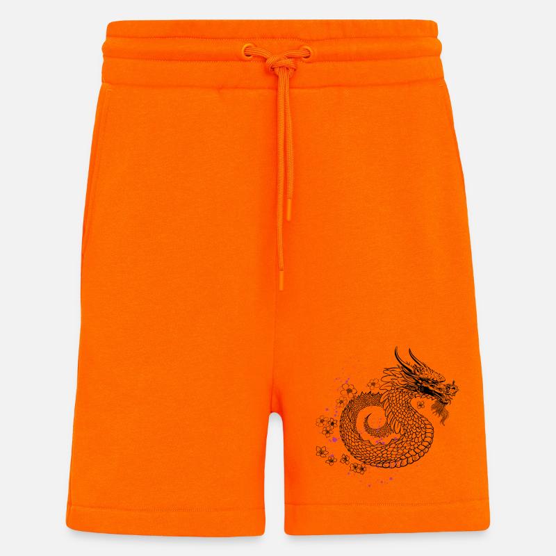 Drache mit Kirschblüten Sakura Style - Shorts - made by SPREAD - SUNSET ORANGE