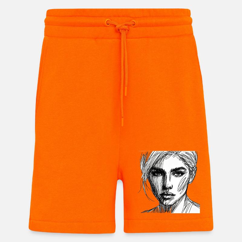 Portrait au trait expressif - Short bio décontracté fabriqué en UE - SUNSET ORANGE
