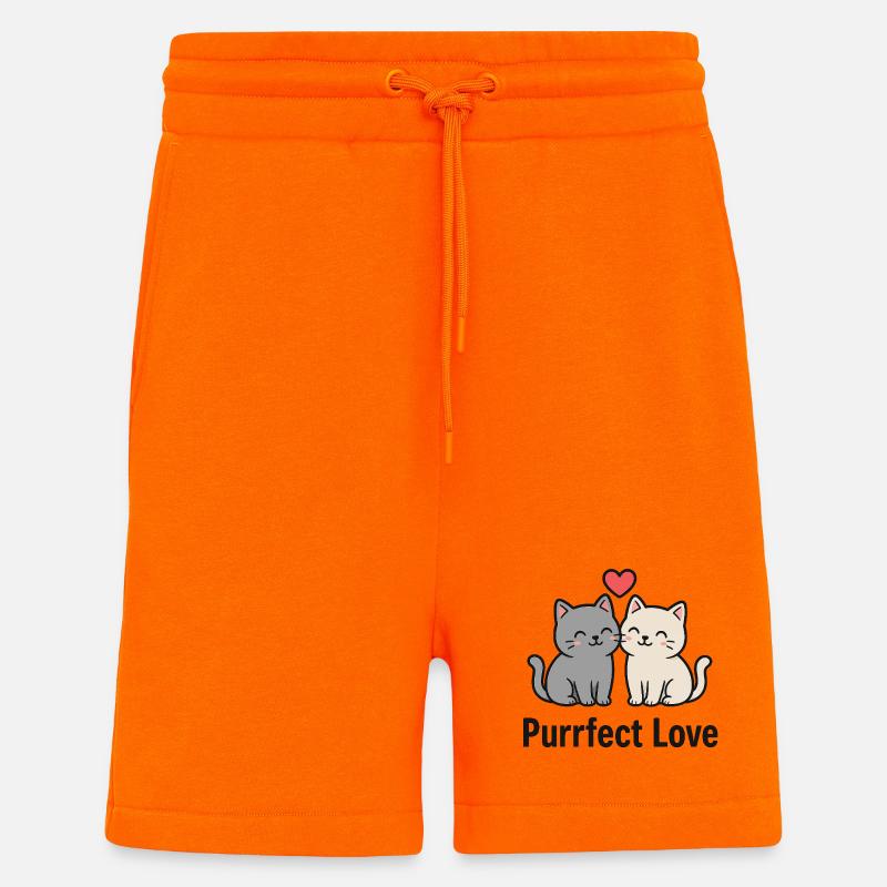 Chat mignon couple avec coeur - Short bio décontracté fabriqué en UE - SUNSET ORANGE