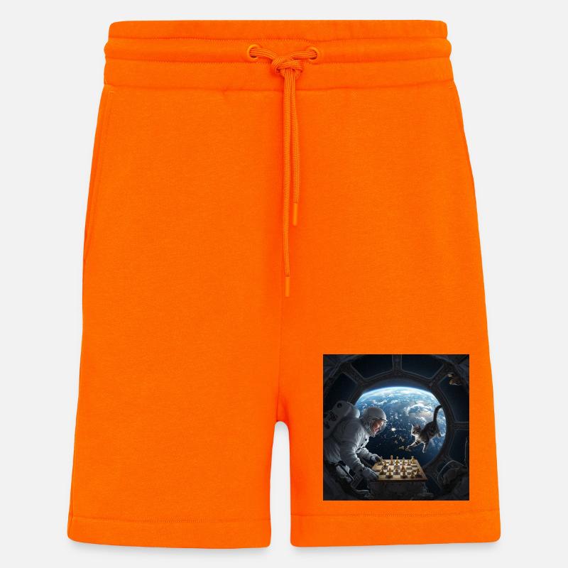 Échecs spatiaux avec chat - Short bio décontracté fabriqué en UE - SUNSET ORANGE