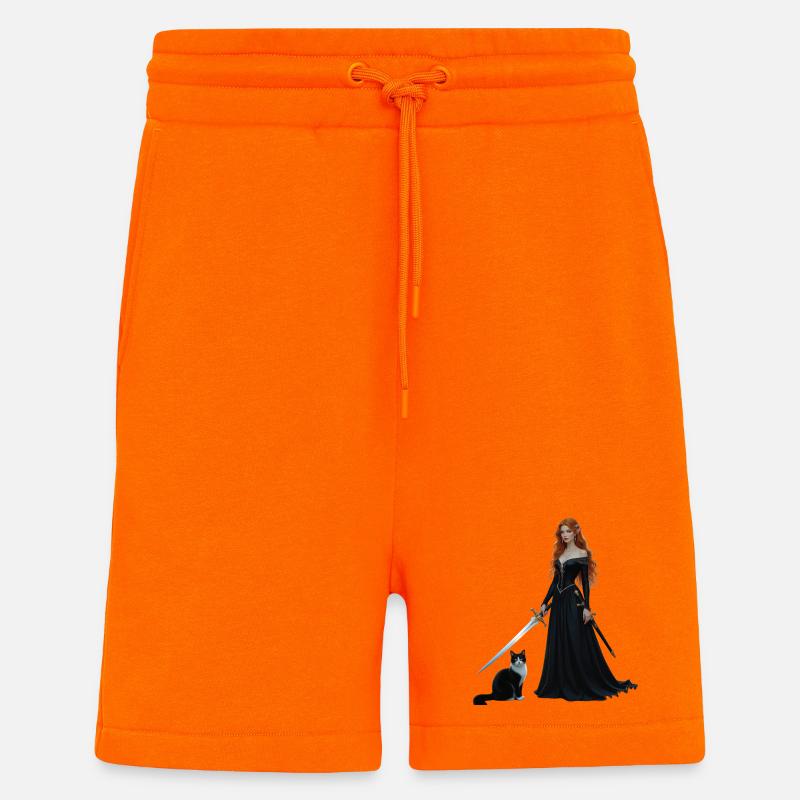 Belle fée princesse et chat - Short bio décontracté fabriqué en UE - SUNSET ORANGE
