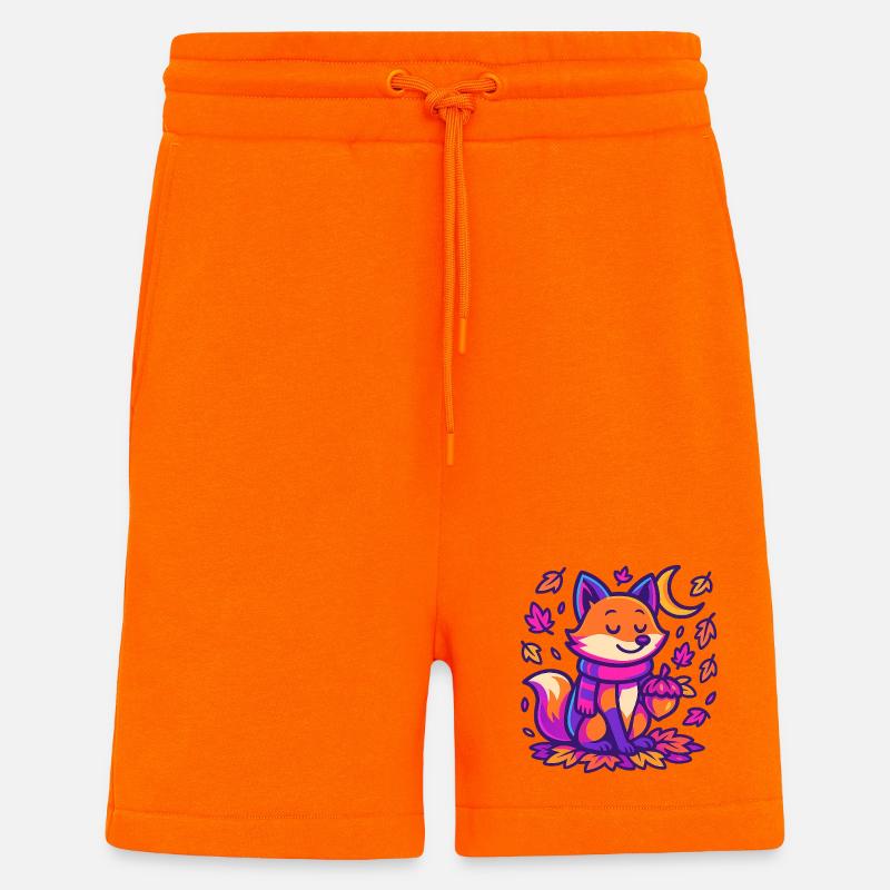 Renard d’automne avec croquis de citrouille - Short bio décontracté fabriqué en UE - SUNSET ORANGE