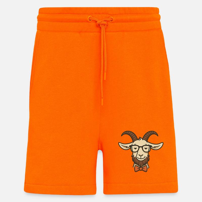 Chèvre avec lunettes et nœud papillon - Short bio décontracté fabriqué en UE - SUNSET ORANGE
