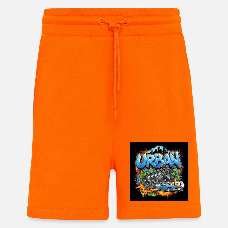 Urbanes Graffiti mit Ghettoblaster und Auto - Shorts - made by SPREAD - SUNSET ORANGE