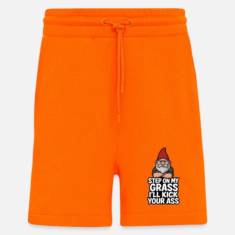 Gnome disant Marche sur mon herbe - Short bio décontracté fabriqué en UE - SUNSET ORANGE