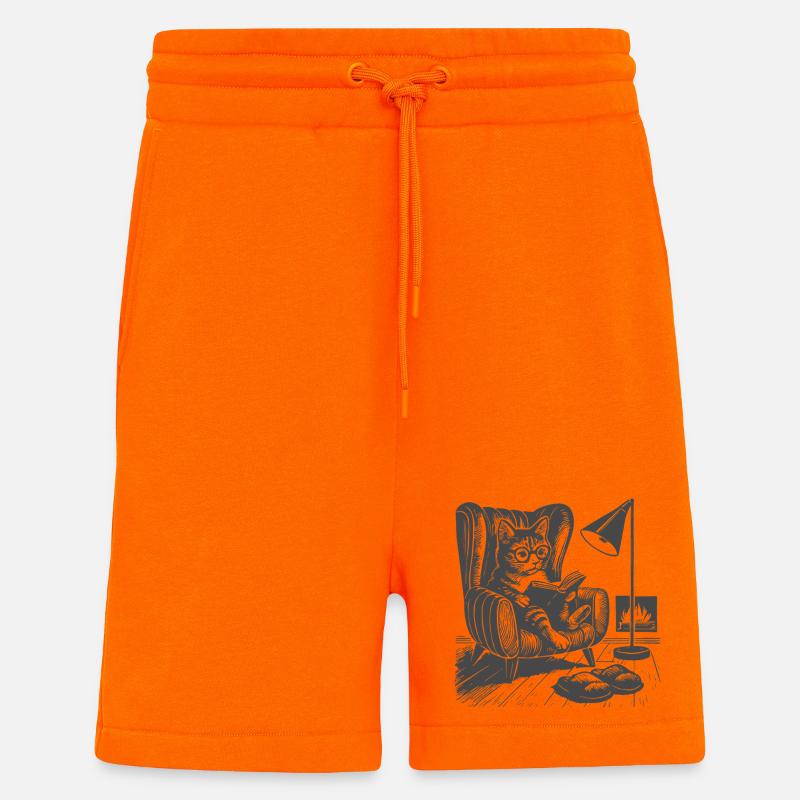 Chat dans le salon en train de lire - Short bio décontracté fabriqué en UE - SUNSET ORANGE