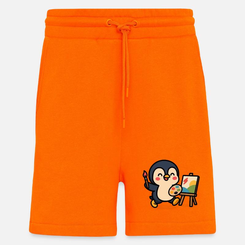 Peintre pingouin avec palette et couverts - Short bio décontracté fabriqué en UE - SUNSET ORANGE