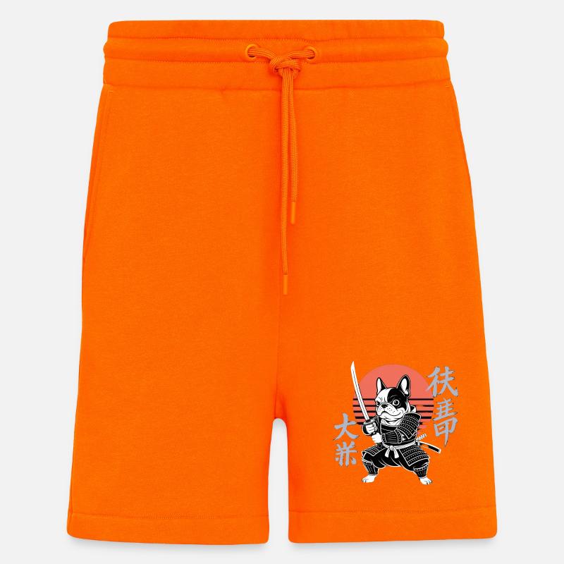 Bouledogue samouraï au soleil d’automne - Short bio décontracté fabriqué en UE - SUNSET ORANGE