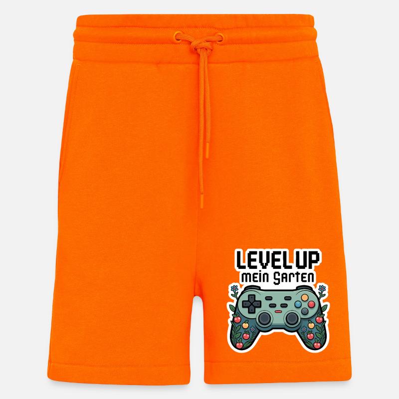 Level Up Garten-Controller Design - Shorts - made by SPREAD - SUNSET ORANGE