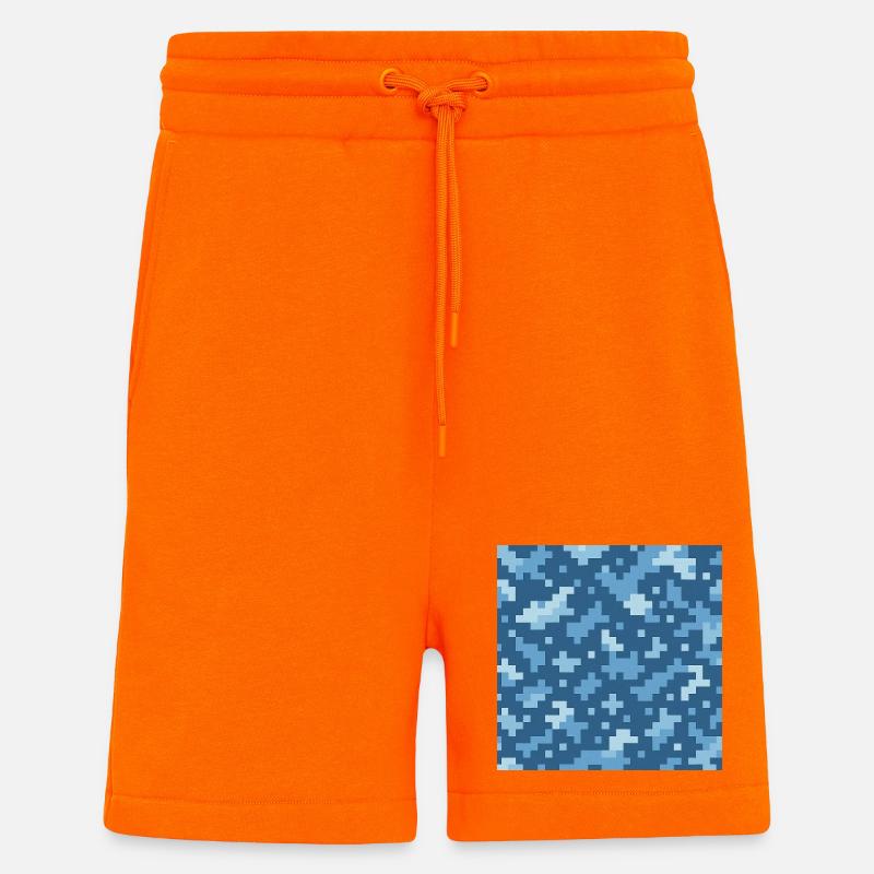 Motif de pixels bleus - Short bio décontracté fabriqué en UE - SUNSET ORANGE