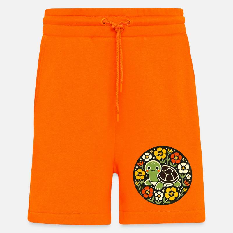 Tiny Turtle Amid Floral Circle - Shorts - made by SPREAD - SUNSET ORANGE