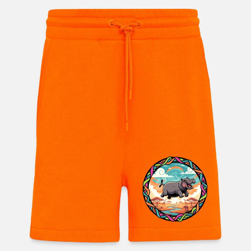 Witziger Hippo fliegendes Nilpferd bunt Savanne  - Shorts - made by SPREAD - SUNSET ORANGE