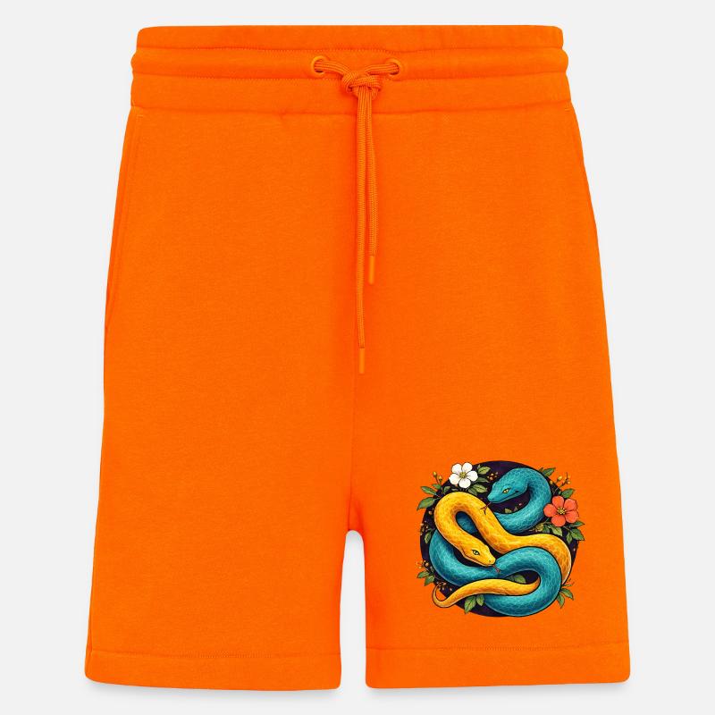Two Python Snakes in Flower Ring - Shorts - made by SPREAD - SUNSET ORANGE