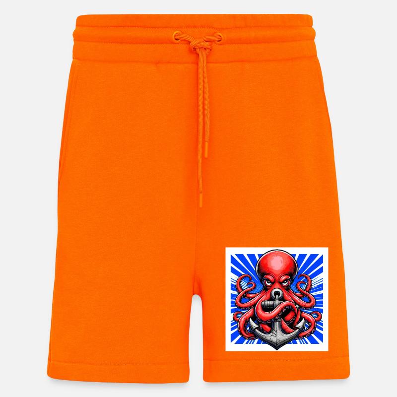Octopus embraces an Anchor - Shorts - made by SPREAD - SUNSET ORANGE