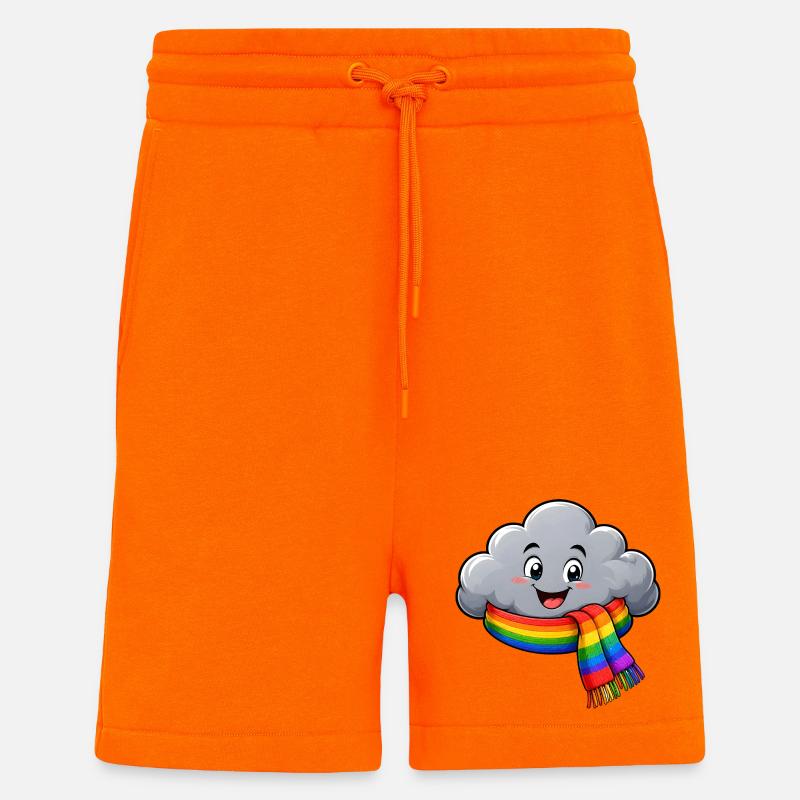 Nuage avec écharpe arc-en-ciel : motif drôle - Short bio décontracté fabriqué en UE - SUNSET ORANGE