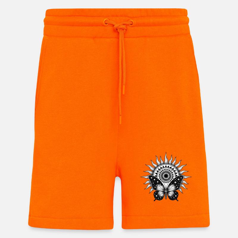 Soleil sacré – Papillon Cosmique - Short bio décontracté fabriqué en UE - SUNSET ORANGE