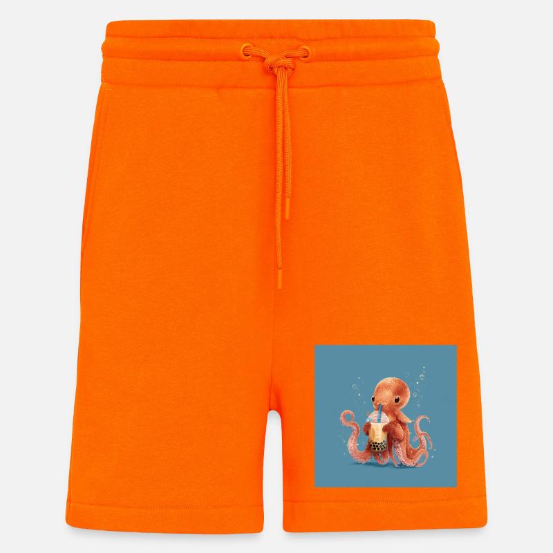 Poulpe Dumbo et son bubble tea - Short bio décontracté fabriqué en UE - SUNSET ORANGE