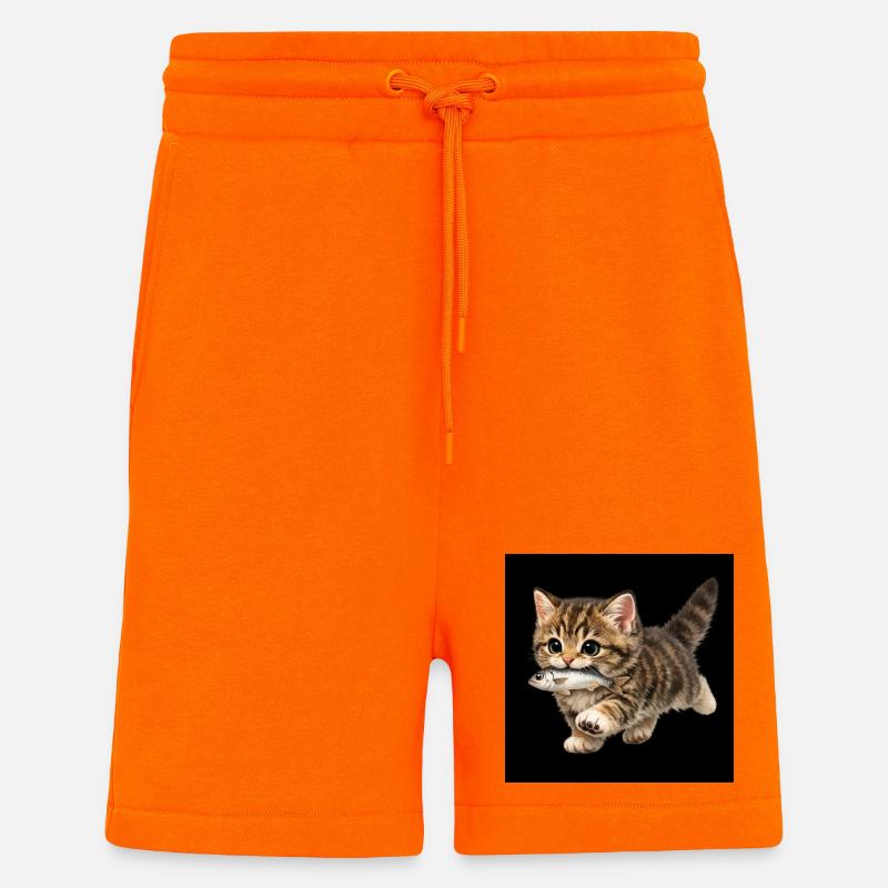 kitten has caught a fish - Shorts - made by SPREAD - SUNSET ORANGE