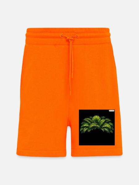 Contraste des feuilles de palmier néon - Short bio décontracté fabriqué en UE - SUNSET ORANGE