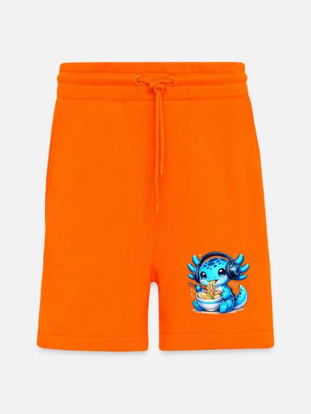 Kawaii Axolotl with Headphones and Ramen Gaming - Shorts - made by SPREAD - SUNSET ORANGE