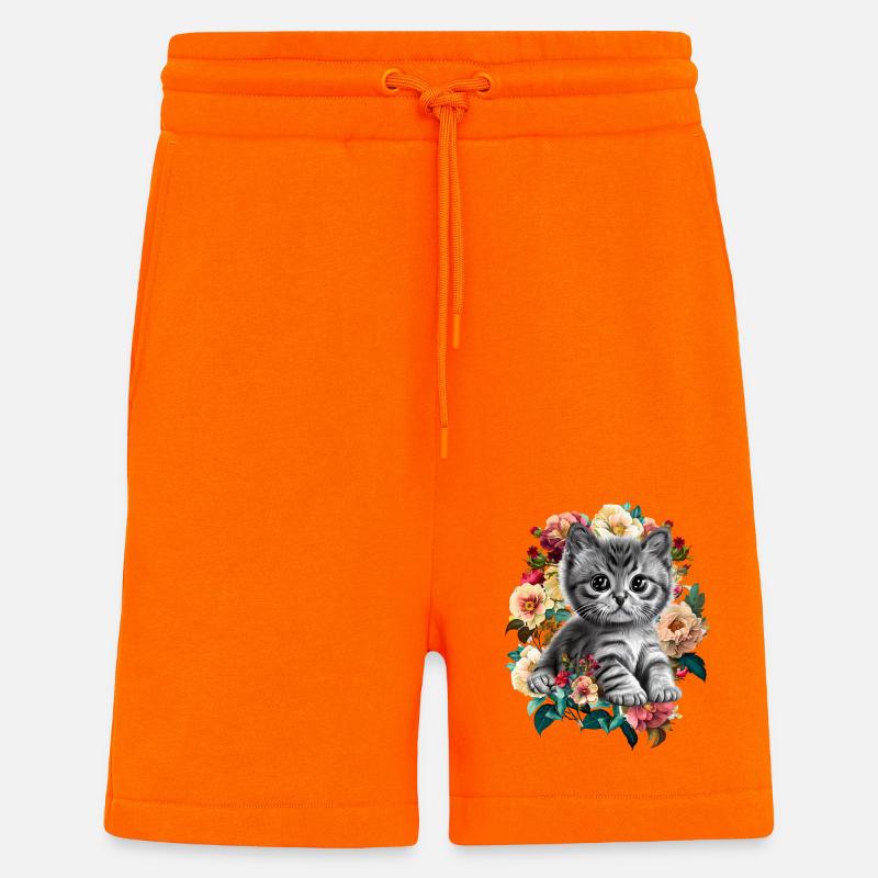 Katze Blumen - Shorts - made by SPREAD - SUNSET ORANGE