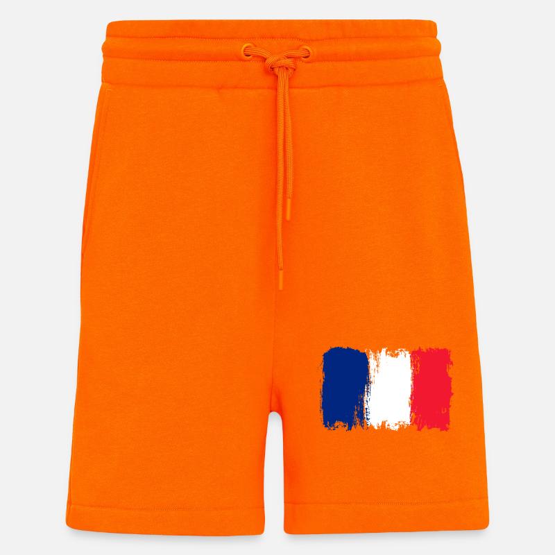 Drapeau Bleu Blanc Rouge Brush - Short bio décontracté fabriqué en UE - SUNSET ORANGE
