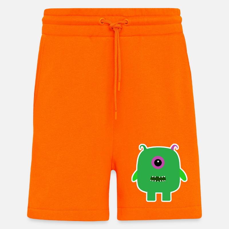 Monstre Cyclope Vert | Extraterrestre carré mignon - Short bio décontracté fabriqué en UE - SUNSET ORANGE