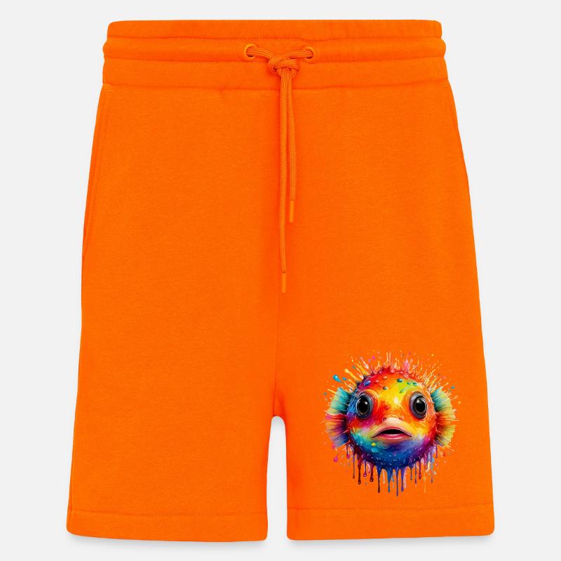 Farbexplosion Pufferfisch Kunstdruck - Shorts - made by SPREAD - SUNSET ORANGE
