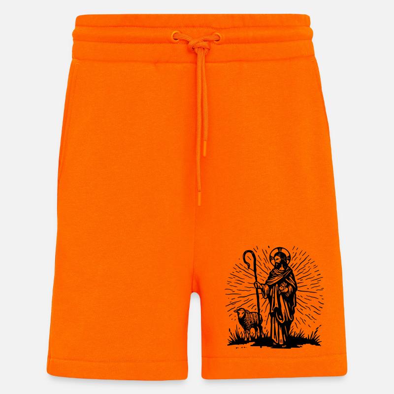 Illustration du Bon Pasteur - Short bio décontracté fabriqué en UE - SUNSET ORANGE