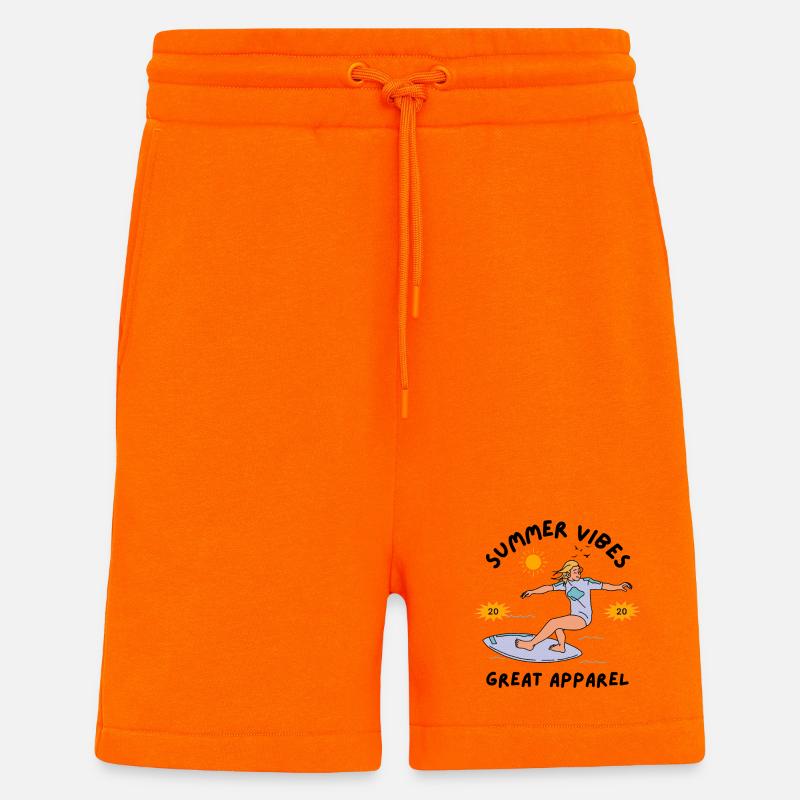 Surfeur d’été sur une planche de surf - Short bio décontracté fabriqué en UE - SUNSET ORANGE