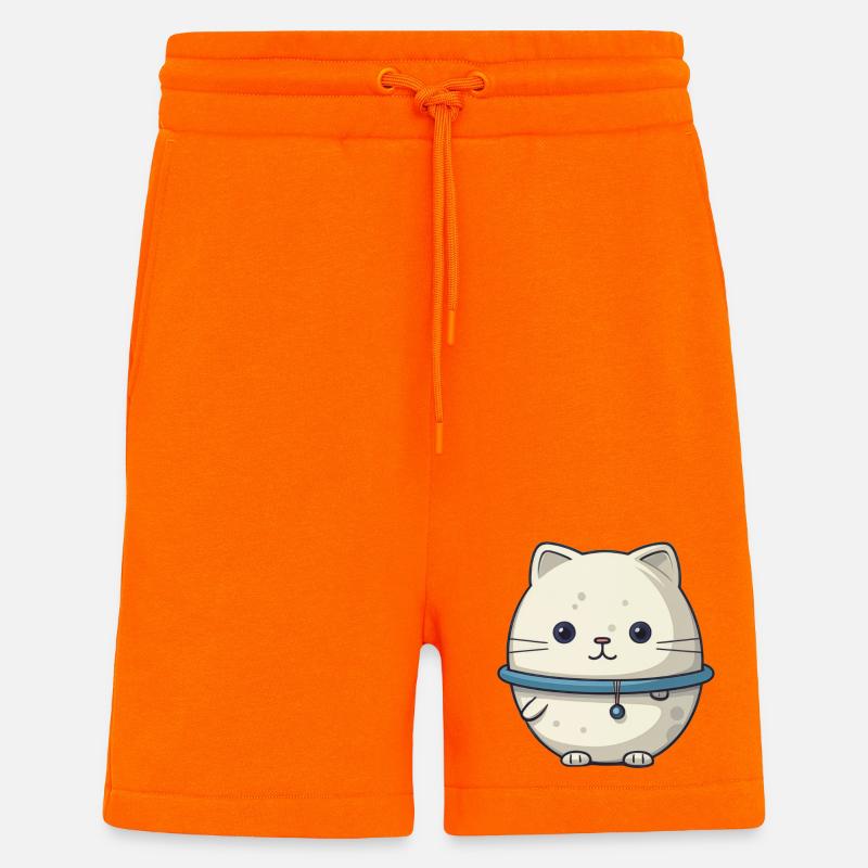 Illustration de chat de l’espace - Short bio décontracté fabriqué en UE - SUNSET ORANGE