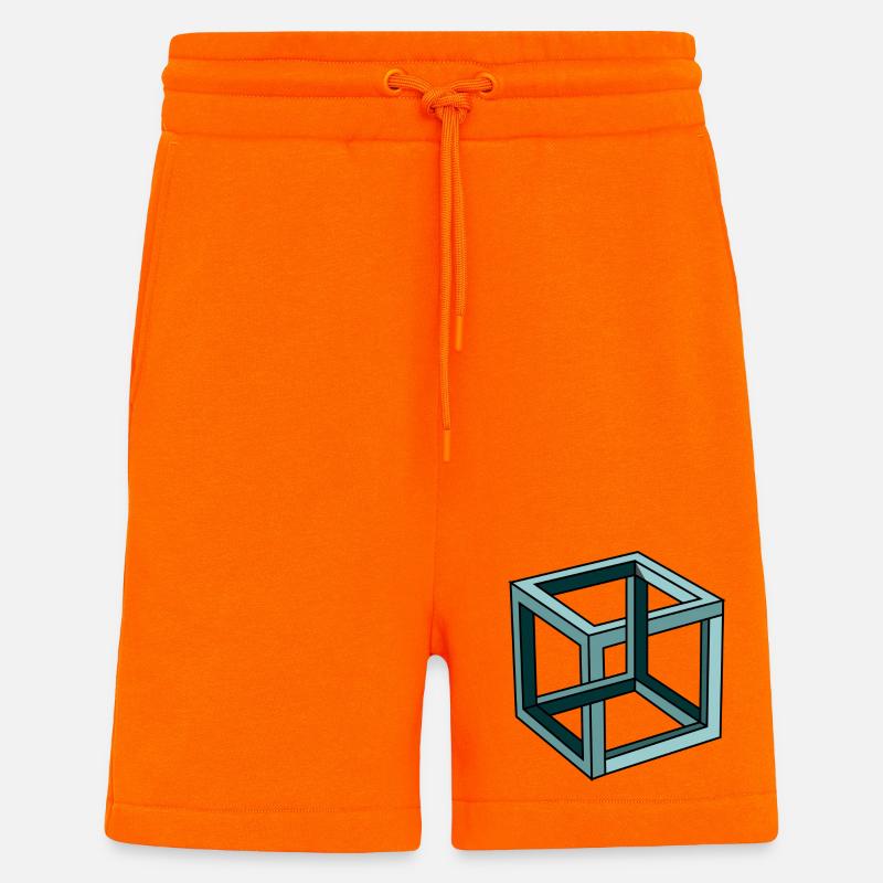 Escher Impossible Cube - Short bio décontracté fabriqué en UE - SUNSET ORANGE