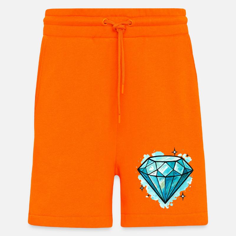 Illustration de cristal de diamant bleu - Short bio décontracté fabriqué en UE - SUNSET ORANGE