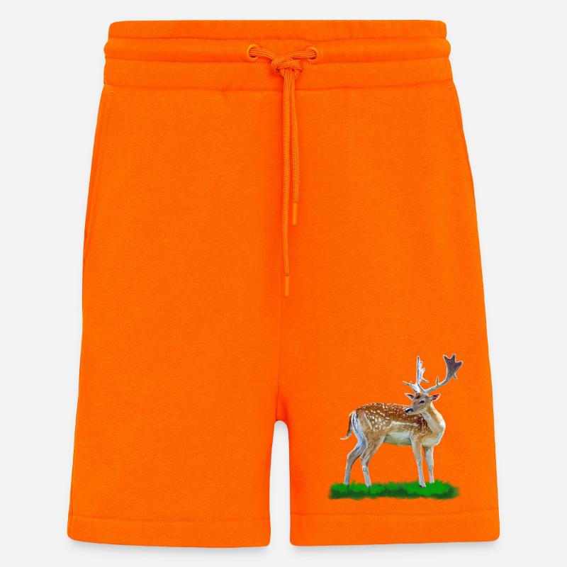 Style aquarelle cerf de forêt - Short bio décontracté fabriqué en UE - SUNSET ORANGE