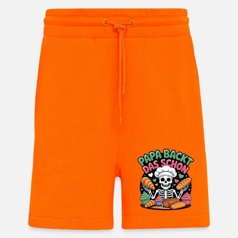 Papa prépare ce gentil chef squelette - Short bio décontracté fabriqué en UE - SUNSET ORANGE